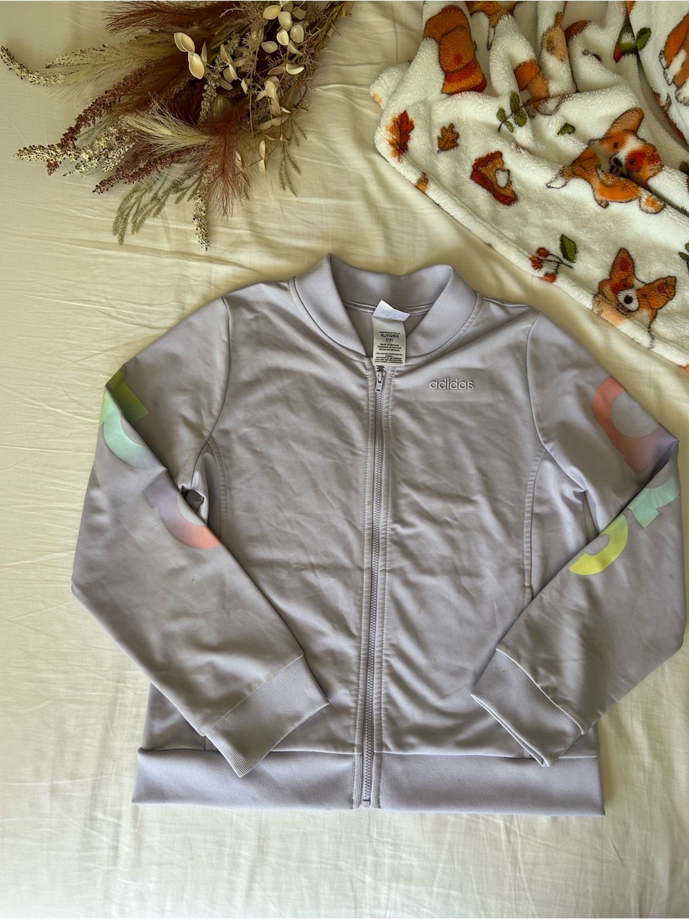 2000s adidas Lavender Track Jacket with Pastel Sleeve Graphics